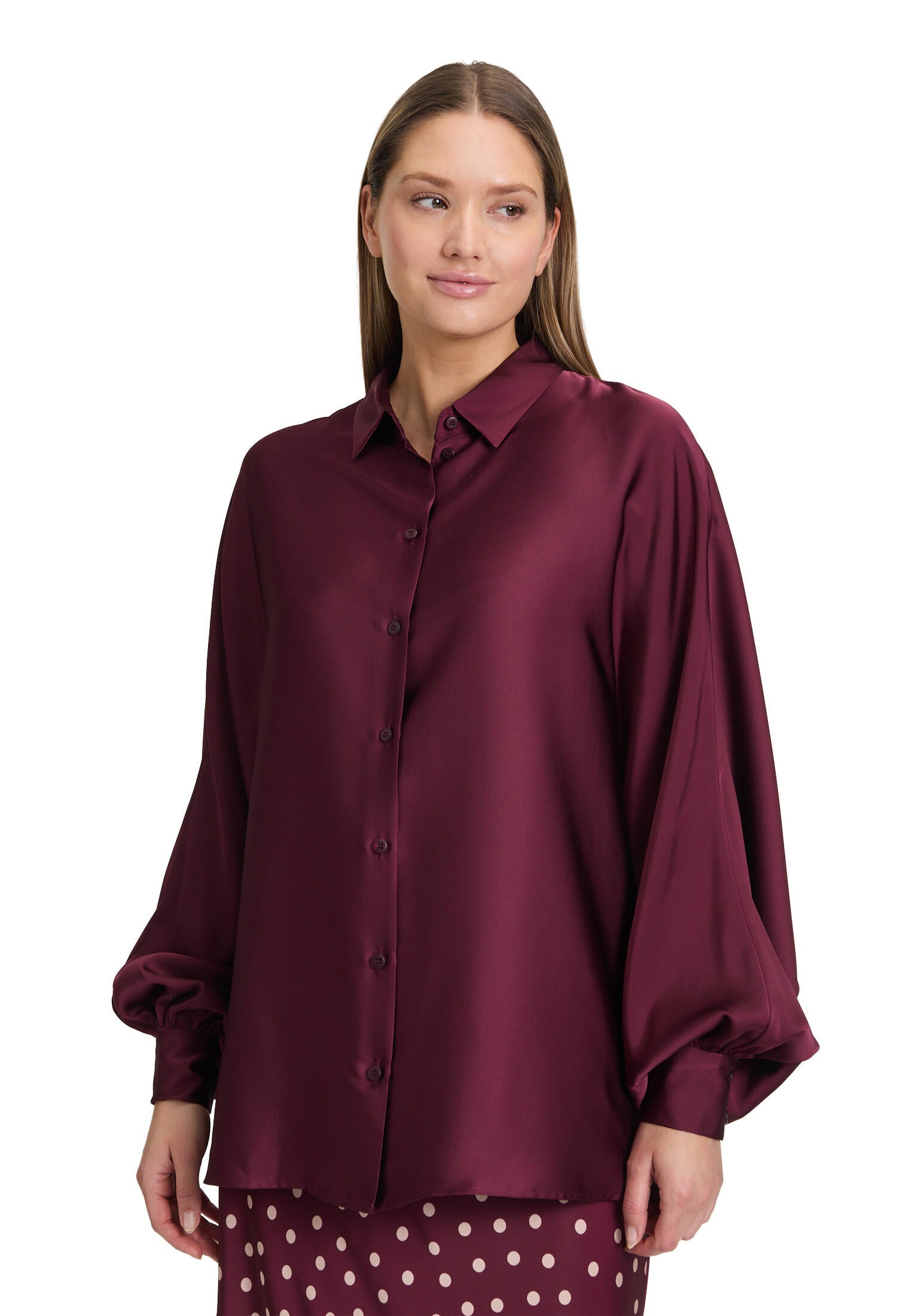 Satinbluse mit Hemdkragen - 4715-Deep Dahlia - Rot