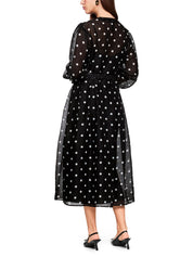 Tupfenkleid Midi aus Seidenmix - 910 - Schwarz