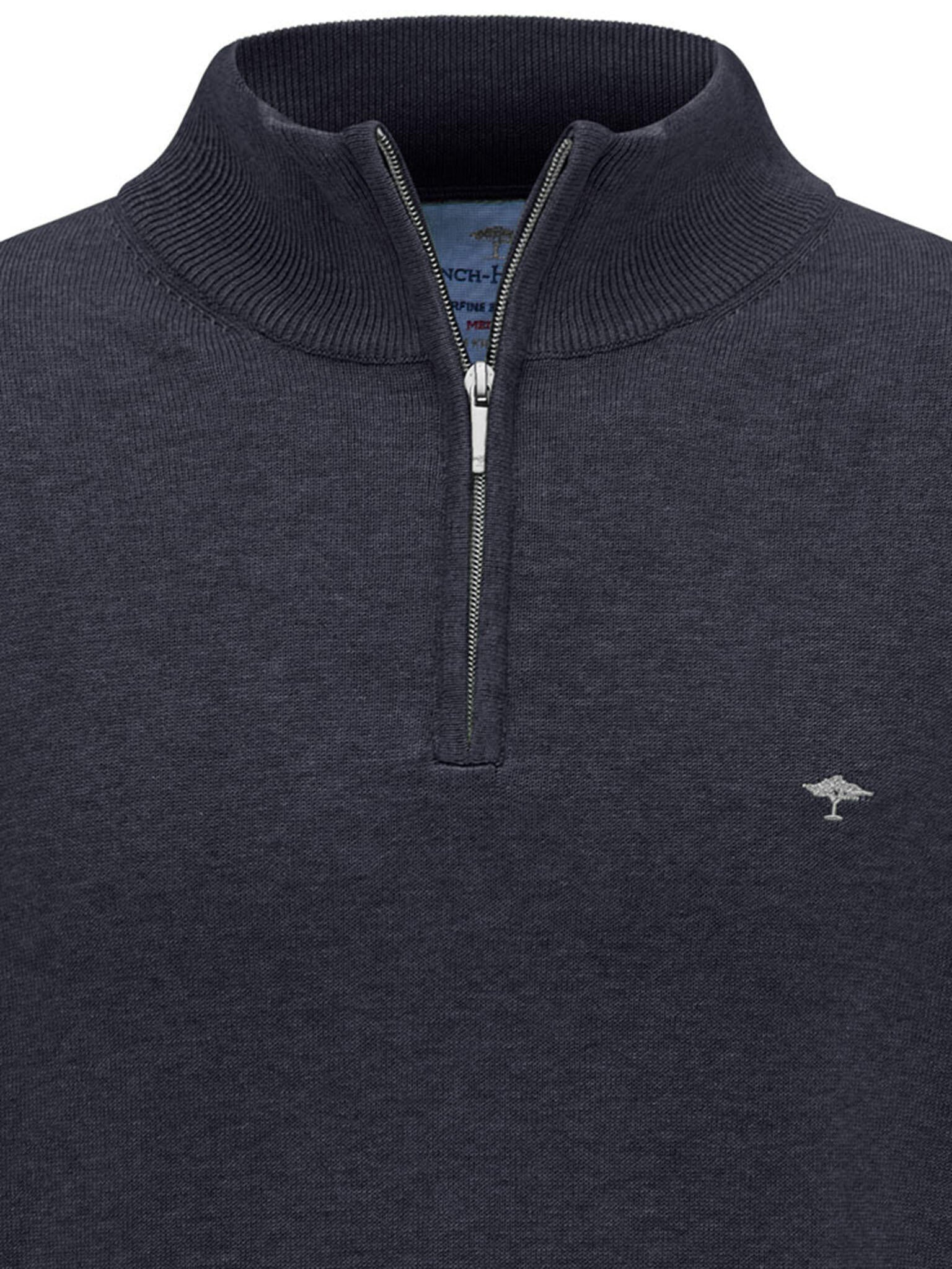 Pullover mit Zip Kragen - 690-navy - Blau