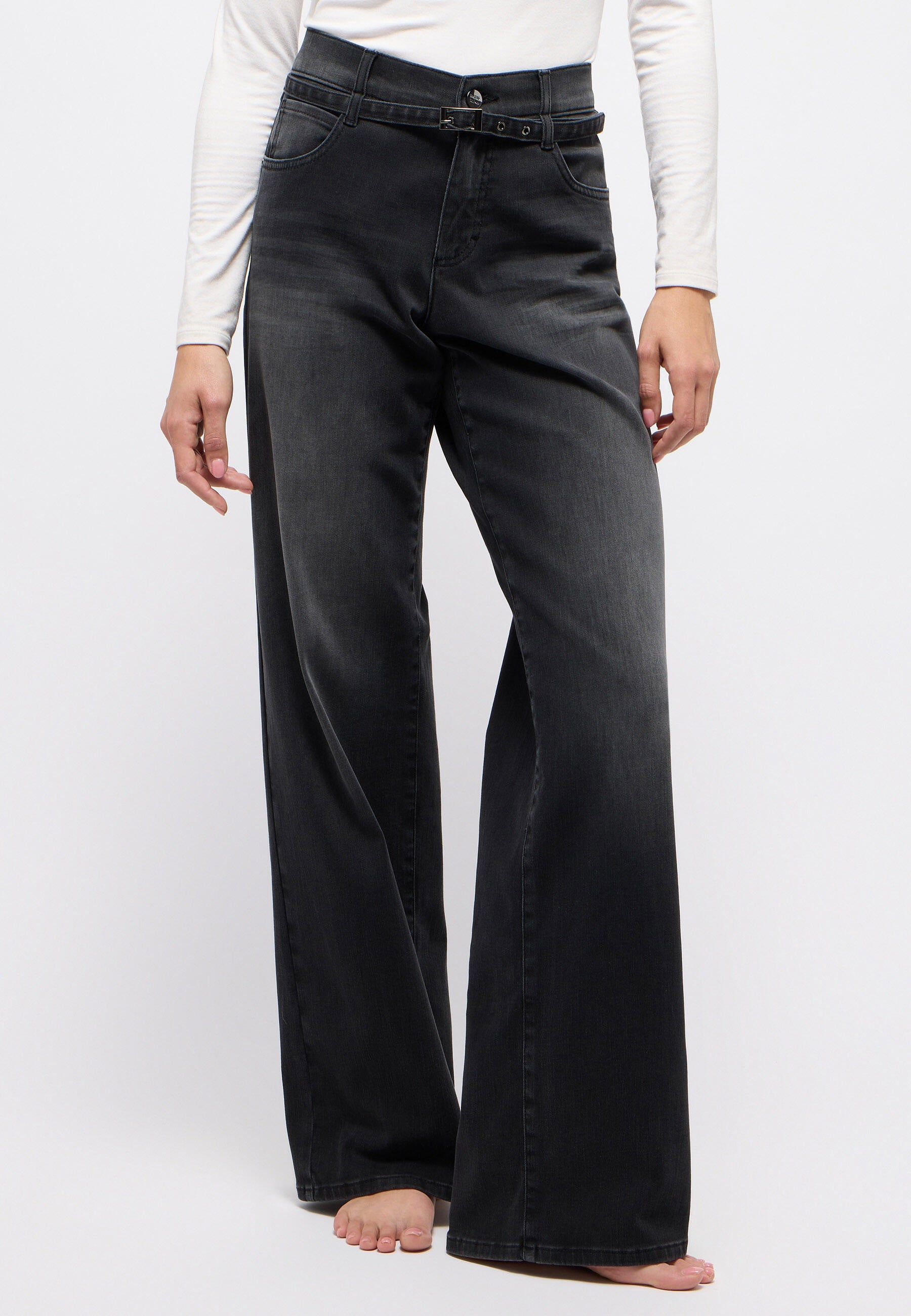 Jeans Wide Leg Liz Belt - 1158-anthracite used - Schwarz