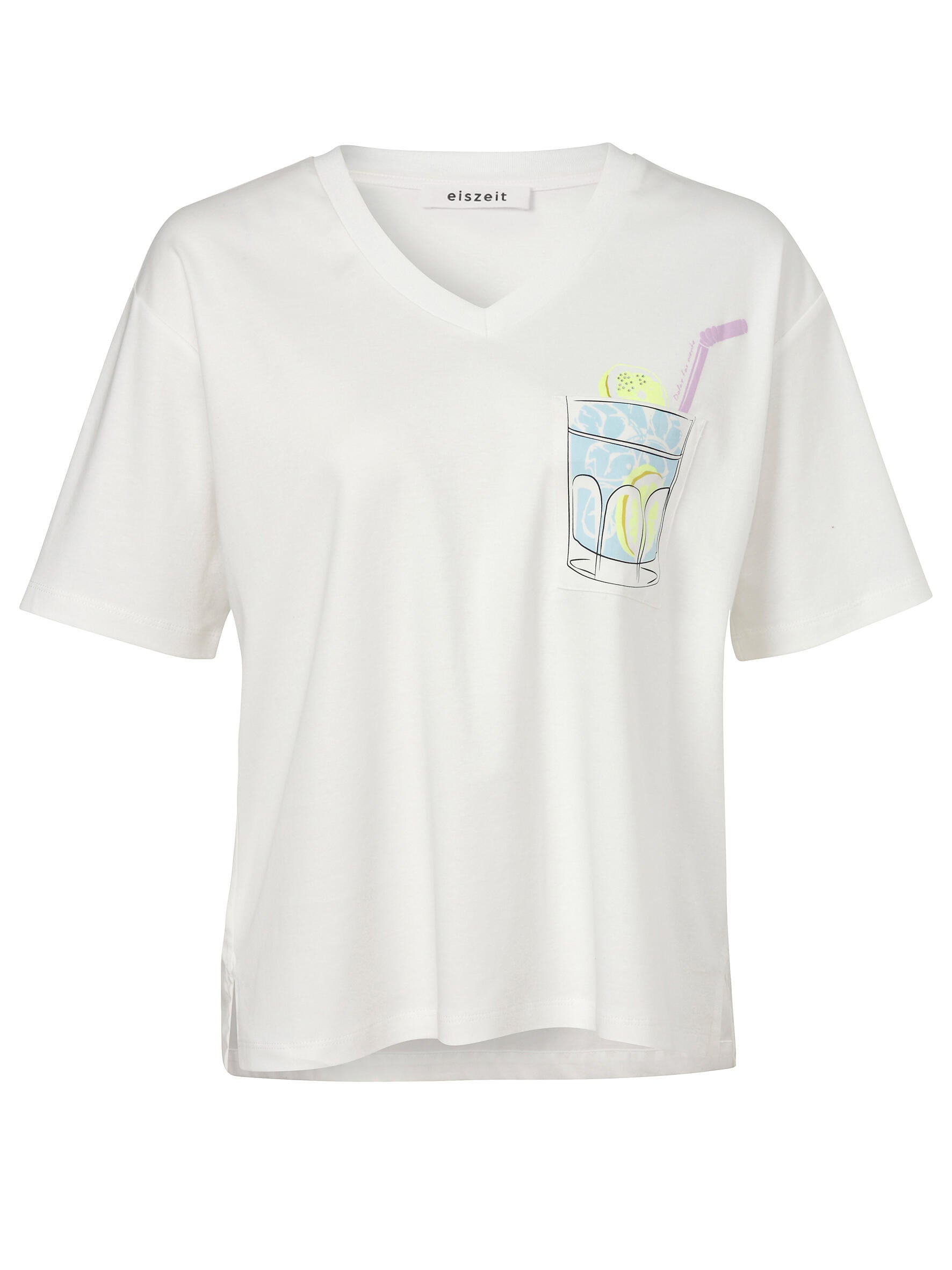 T-Shirt aus Baumwolle - 957-offwhite multicolor - Weiß