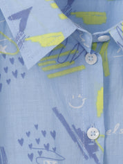 Bluse gemustert aus Baumwolle - 867-sky blue multicolor - Blau