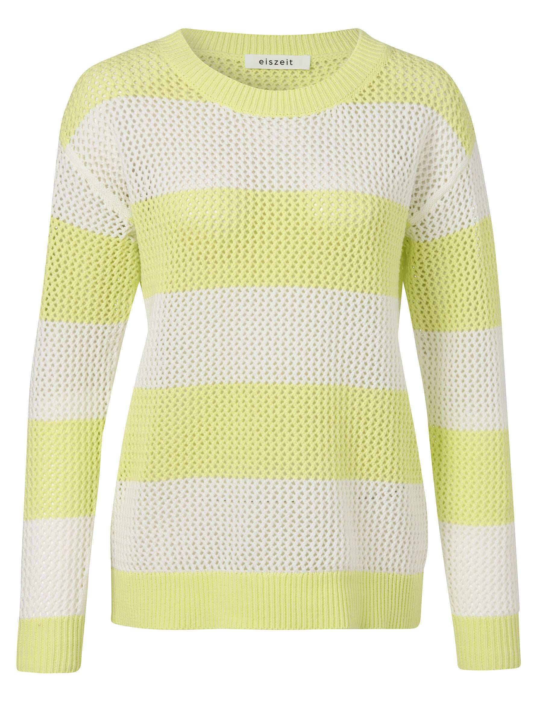 Strickpullover aus Baumwollmix - 474954-lime / offwhite - Grün