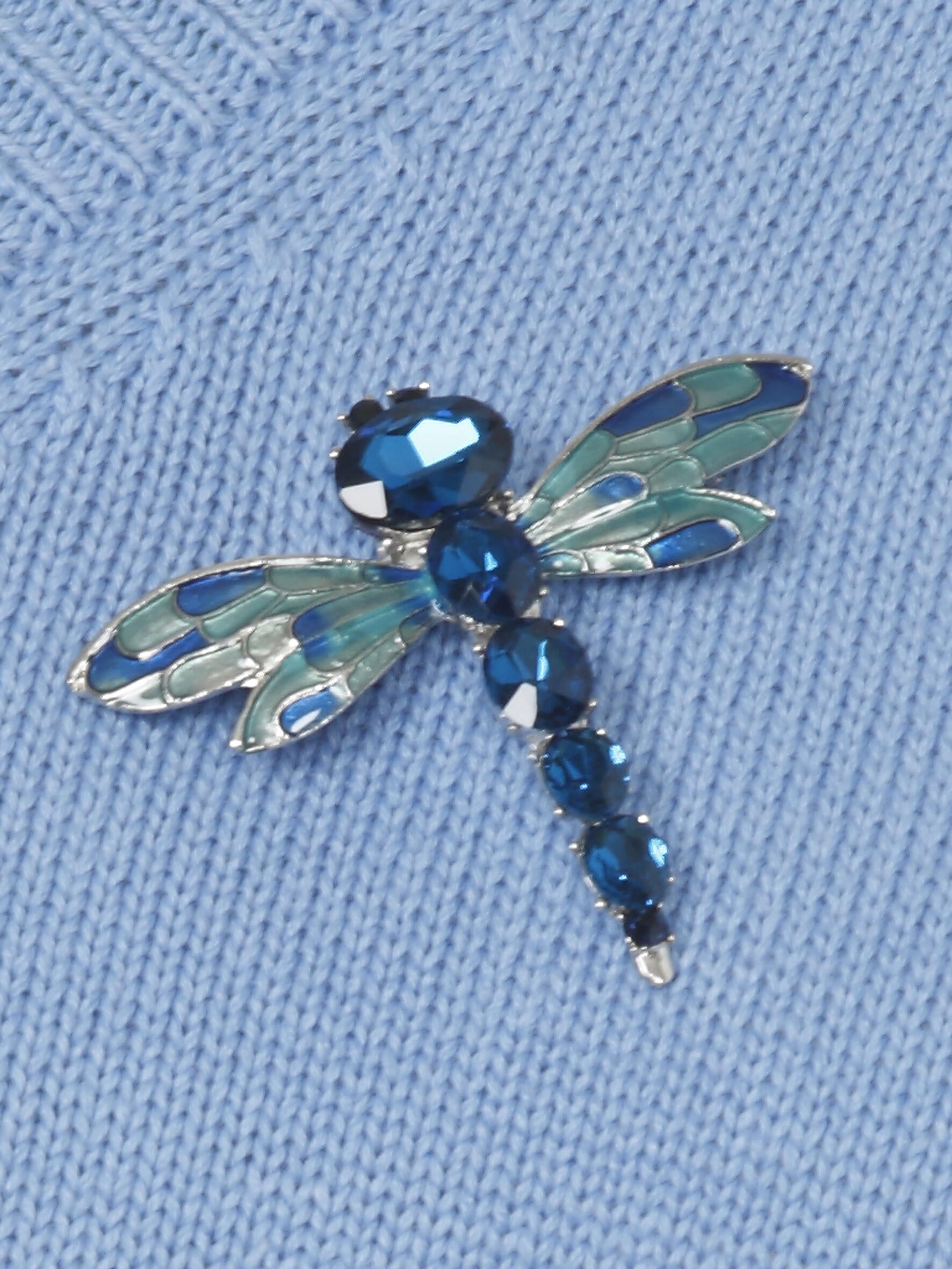 Strickpullover aus Baumwollmix mit Brosche - 864474-sky blue / lime - Blau