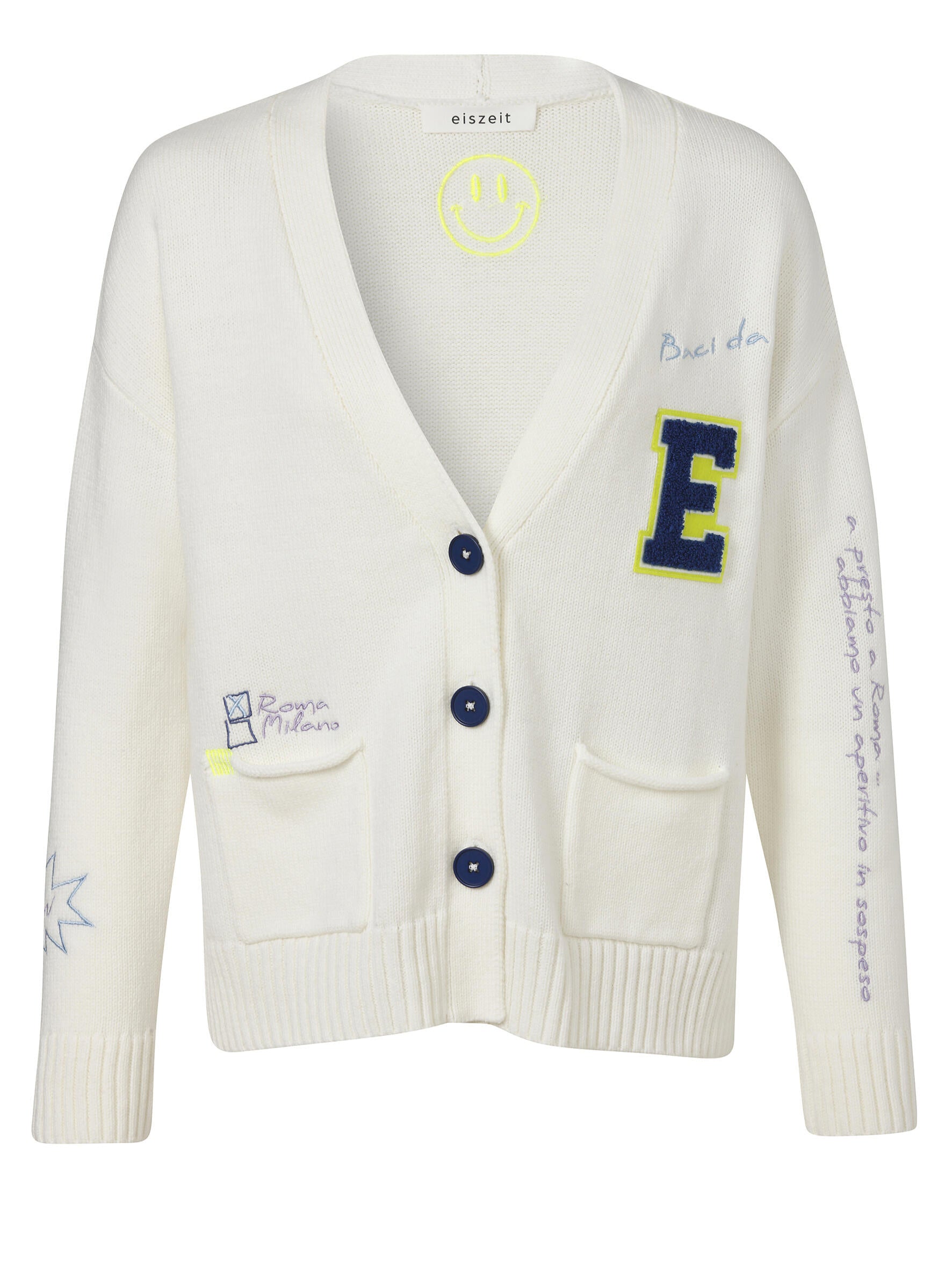 Strickjacke mit V-Ausschnitt - 957-offwhite multicolor - Weiß