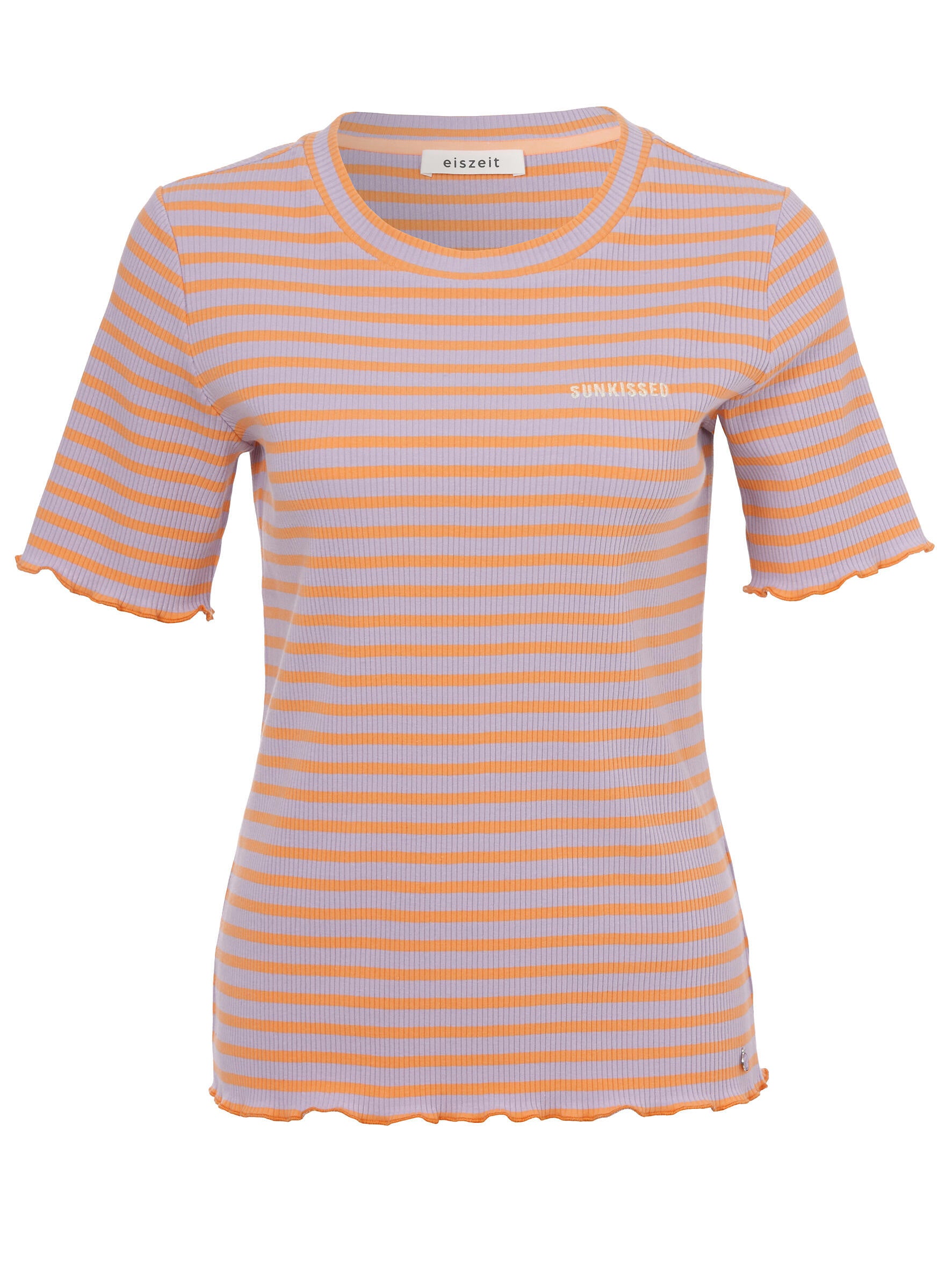 T-Shirt gestreift aus Rippstrick - 387-coral multicolor - Violett