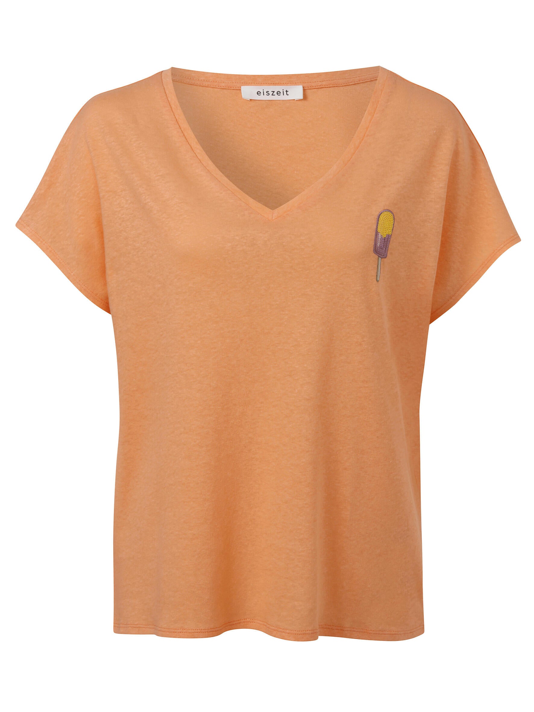 T-Shirt aus Leinenmix - 387-coral multicolor - Orange