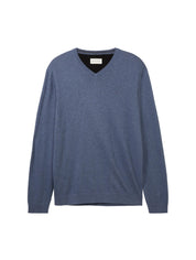Strickpullover mit V-Ausschnitt - 18964-vintage indigo blue mela - Blau