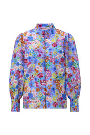 Bluse floral aus Baumwollmix - 702-bluebelle - Blau