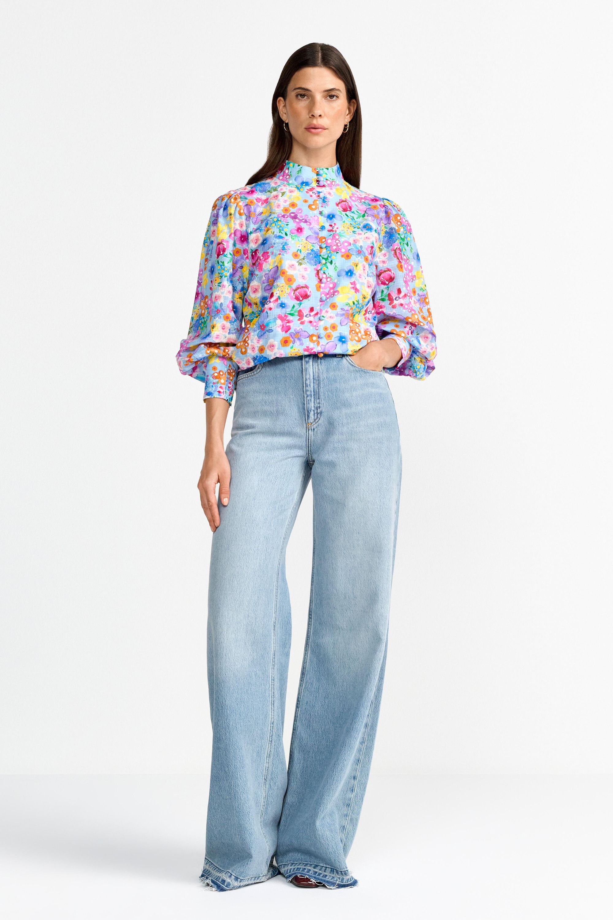 Bluse floral aus Baumwollmix - 702-bluebelle - Blau