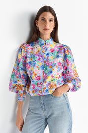 Bluse floral aus Baumwollmix - 702-bluebelle - Blau