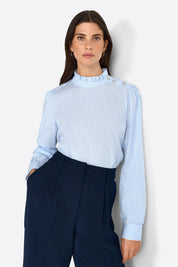 Bluse mit Rüschenkragen - 718-skyway blue - Blau | Weiß