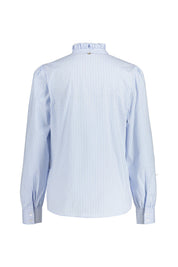 Bluse mit Rüschenkragen - 718-skyway blue - Blau | Weiß