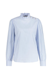 Bluse mit Rüschenkragen - 718-skyway blue - Blau | Weiß