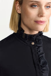 Langarmshirt mit Rüschenkragen - 890-black - Schwarz
