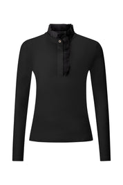 Langarmshirt mit Rüschenkragen - 890-black - Schwarz