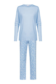 Langer Schlafanzug aus Baumwolle - 1116-blue silk - Blau