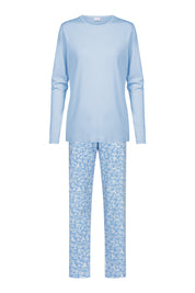 Langer Schlafanzug aus Baumwolle - 1116-blue silk - Blau