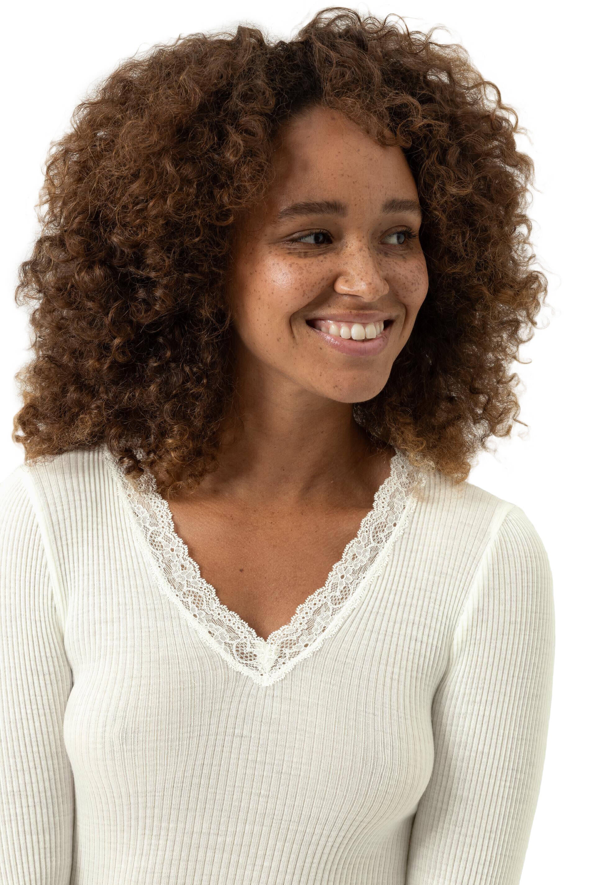 Langarmshirt aus Rippstrick - 1204-oatmilk - Creme