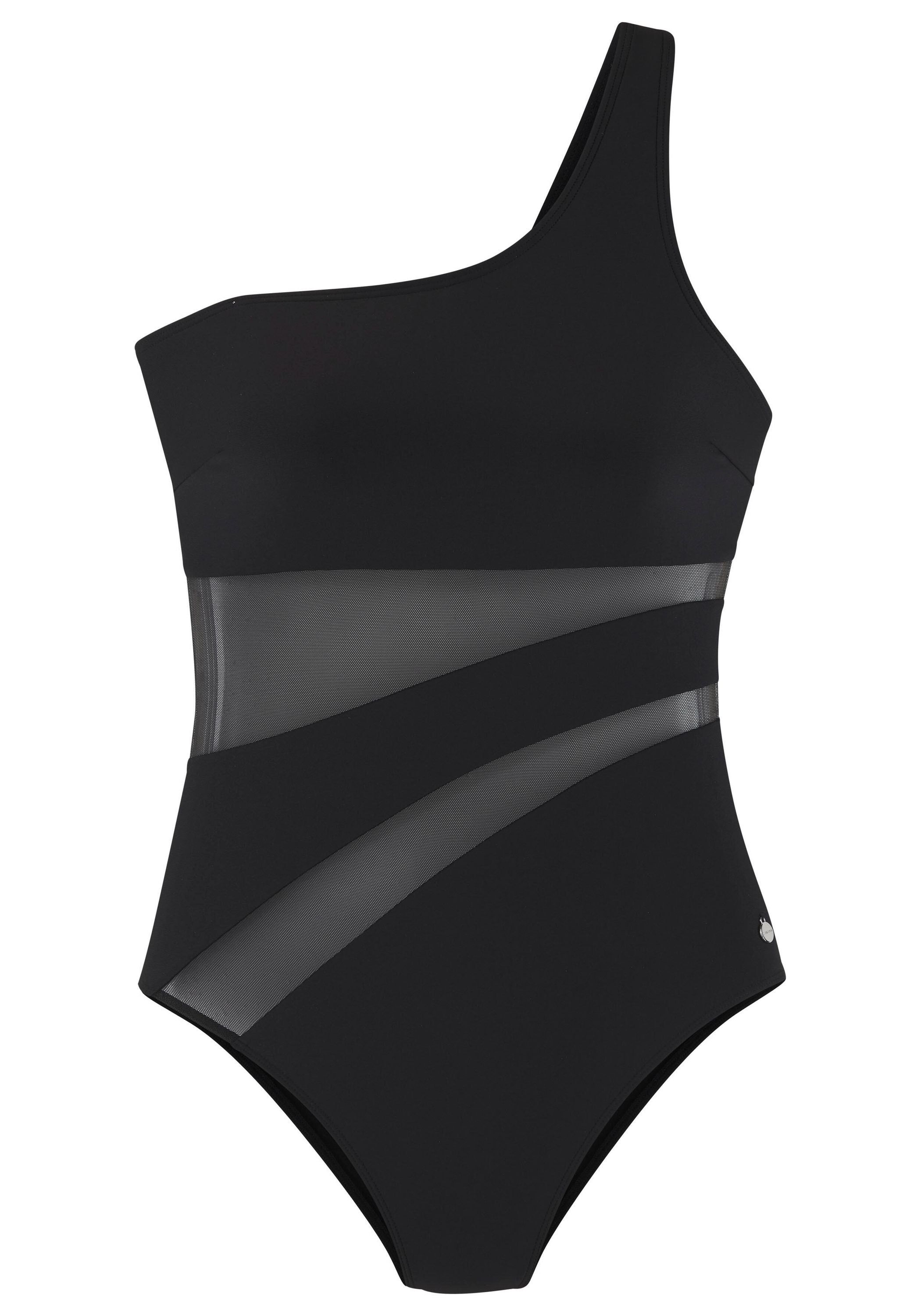 Badeanzug mit Mesh-Einsatz - 4215-black - Schwarz
