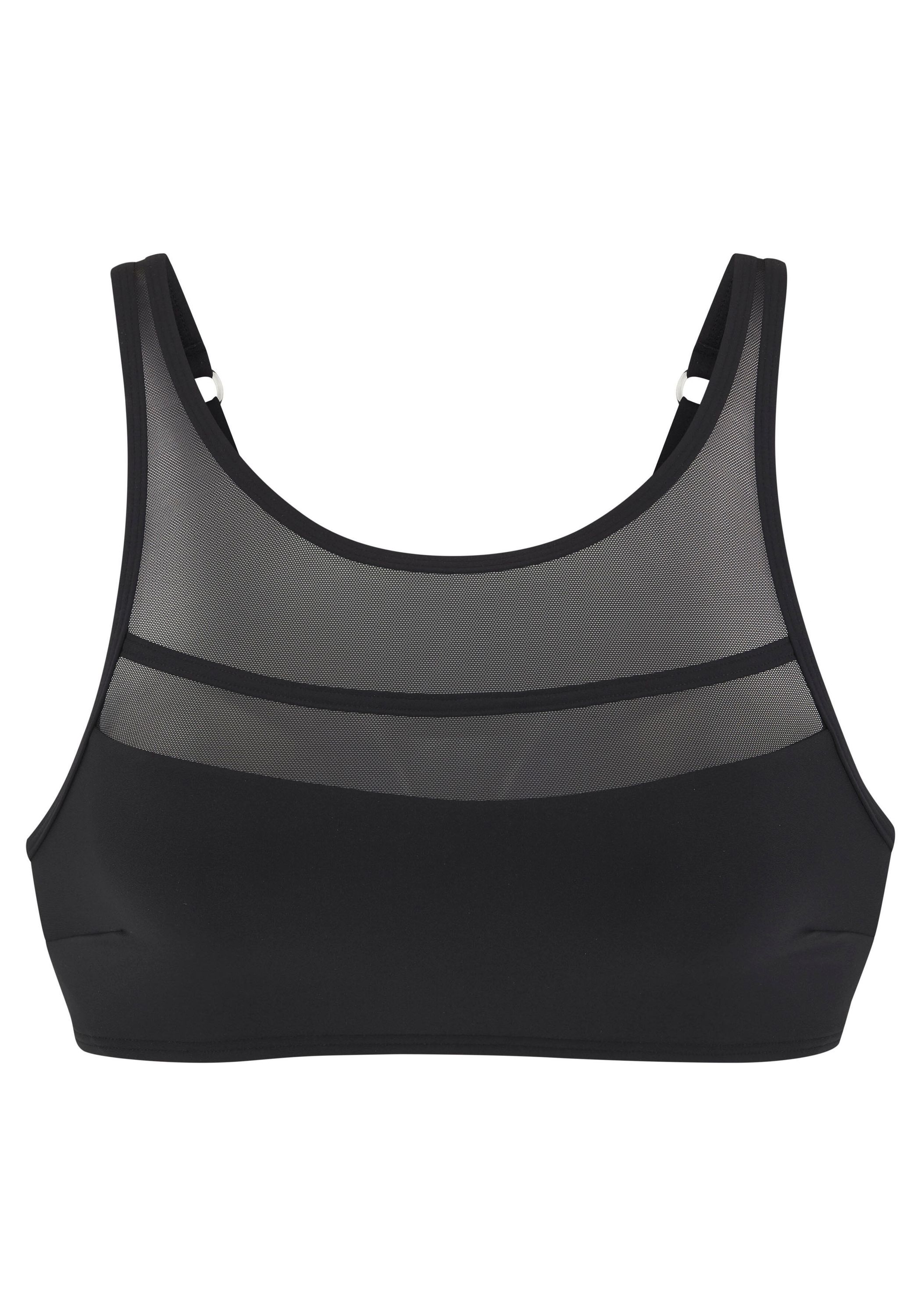Bikini-Top mit Mesh-Besatz - 4215-black - Schwarz