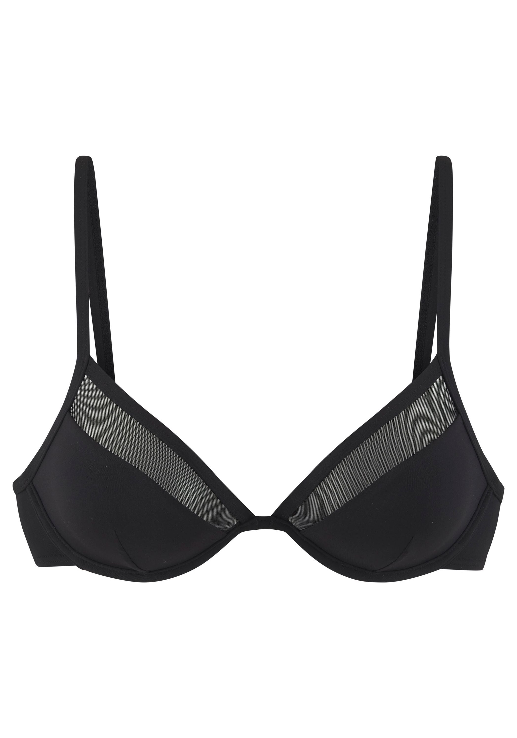 Bikini-Top mit Mesh-Besatz - 4215-black - Schwarz