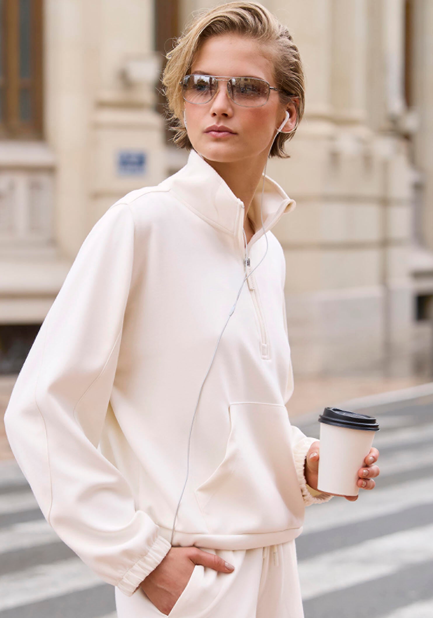 Zip-Sweatshirt - 939-offwhite - Weiß