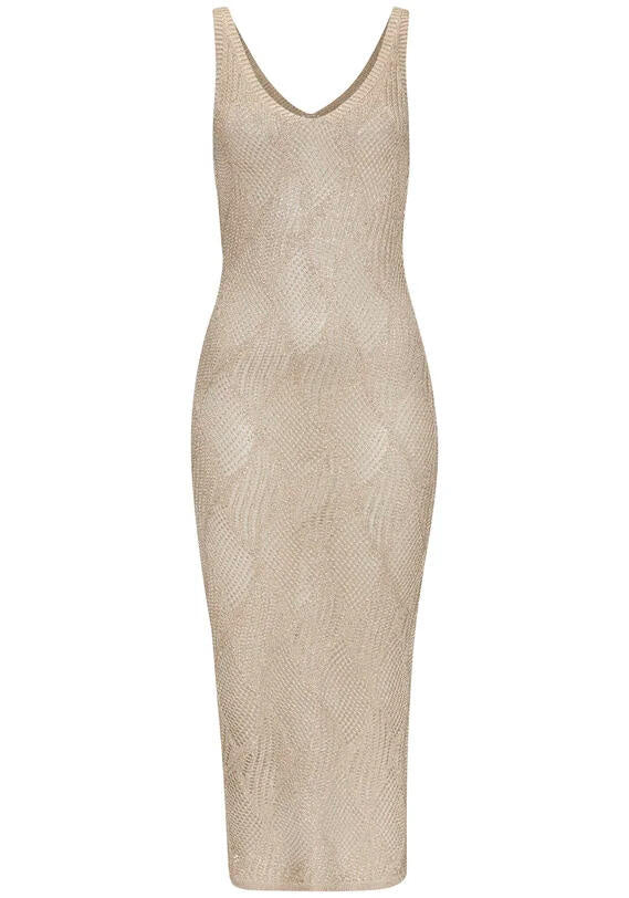 Strickkleid Maxi mit V-Ausschnitt - 20518-gold - Gold