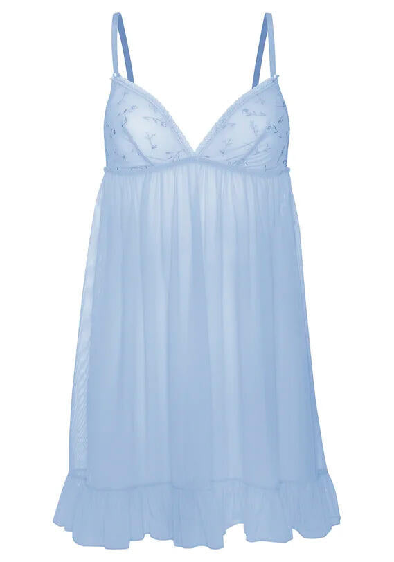 Negligé Thea mit Stickereien - 18-lightblue - Blau