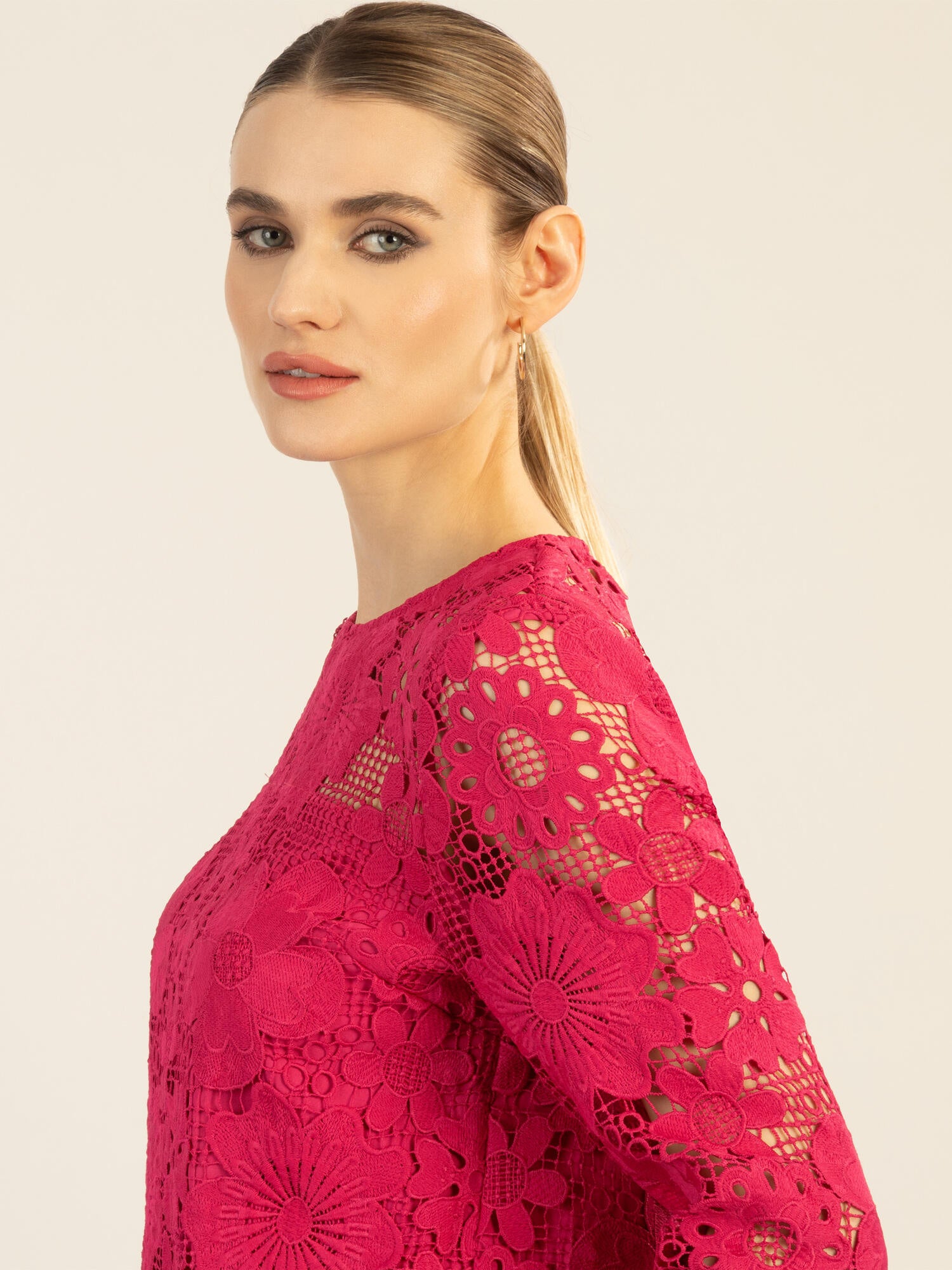 Bluse aus Spitze - pink - Pink