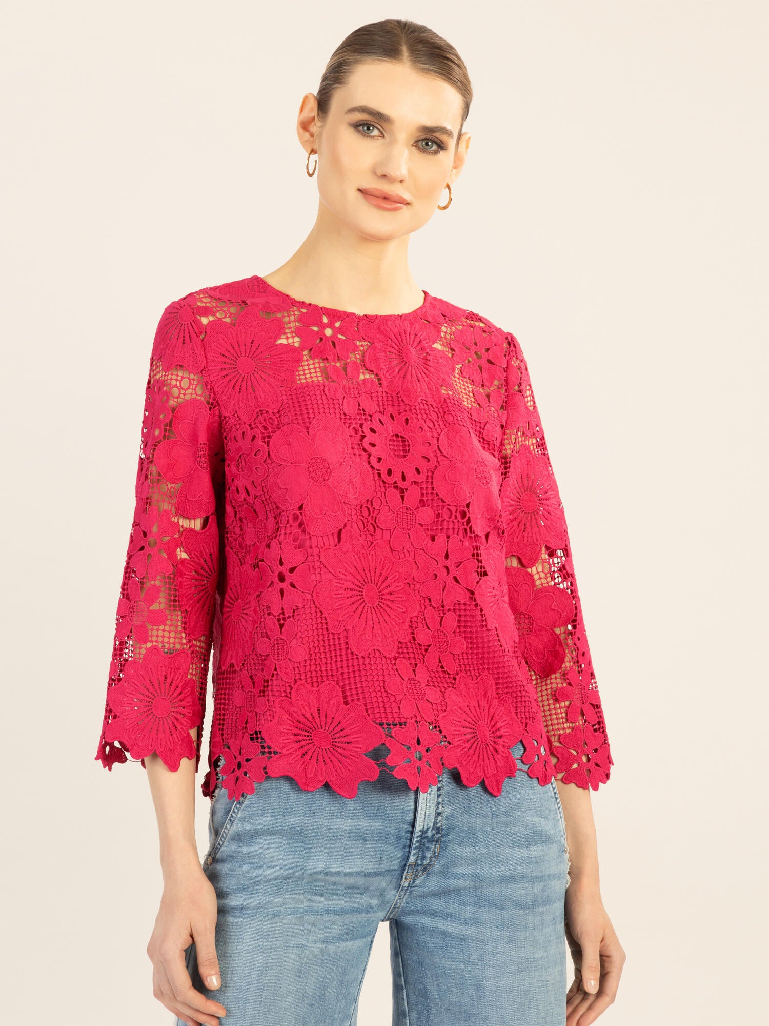 Bluse aus Spitze - pink - Pink