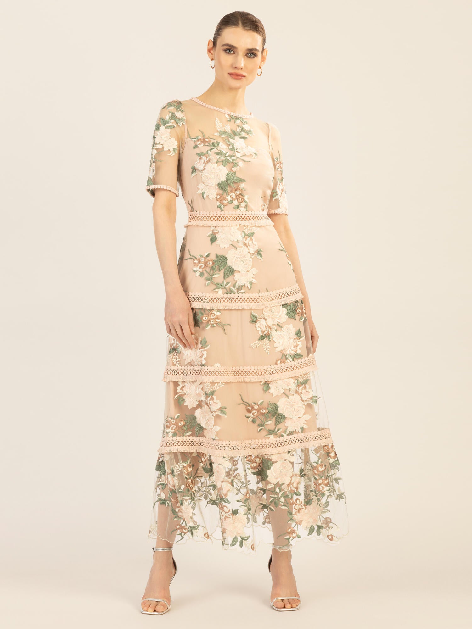 Cocktailkleid mit floralem Muster - nude-multicolor - Rosa