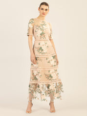 Cocktailkleid mit floralem Muster - nude-multicolor - Rosa