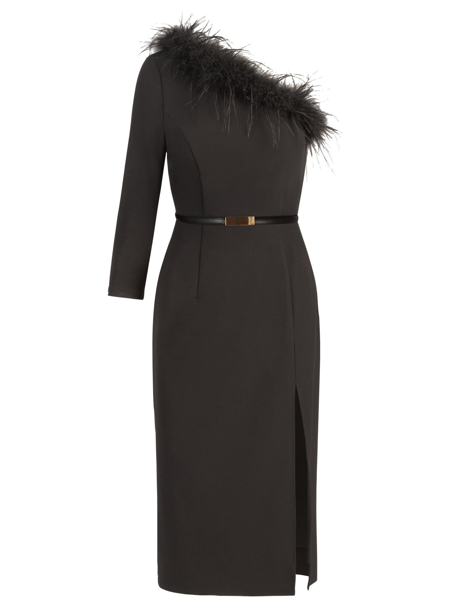 Cocktailkleid mit Straußenfedern - schwarz - Schwarz