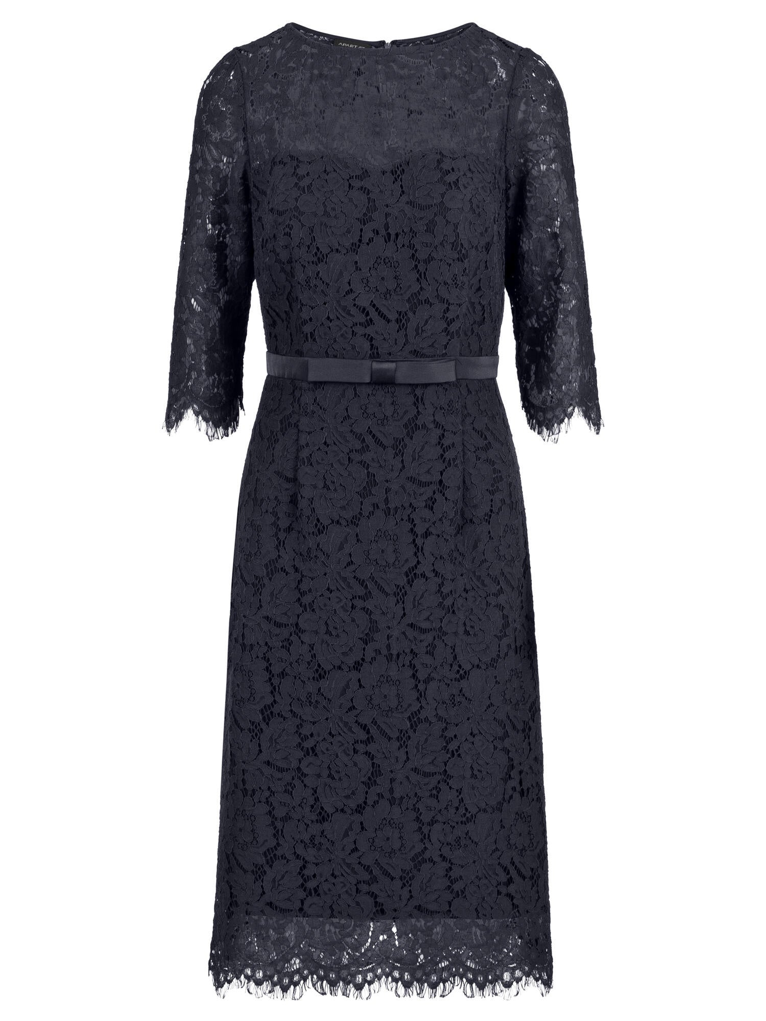 Spitzenkleid Midi aus Baumwollmix - nachtblau - Blau