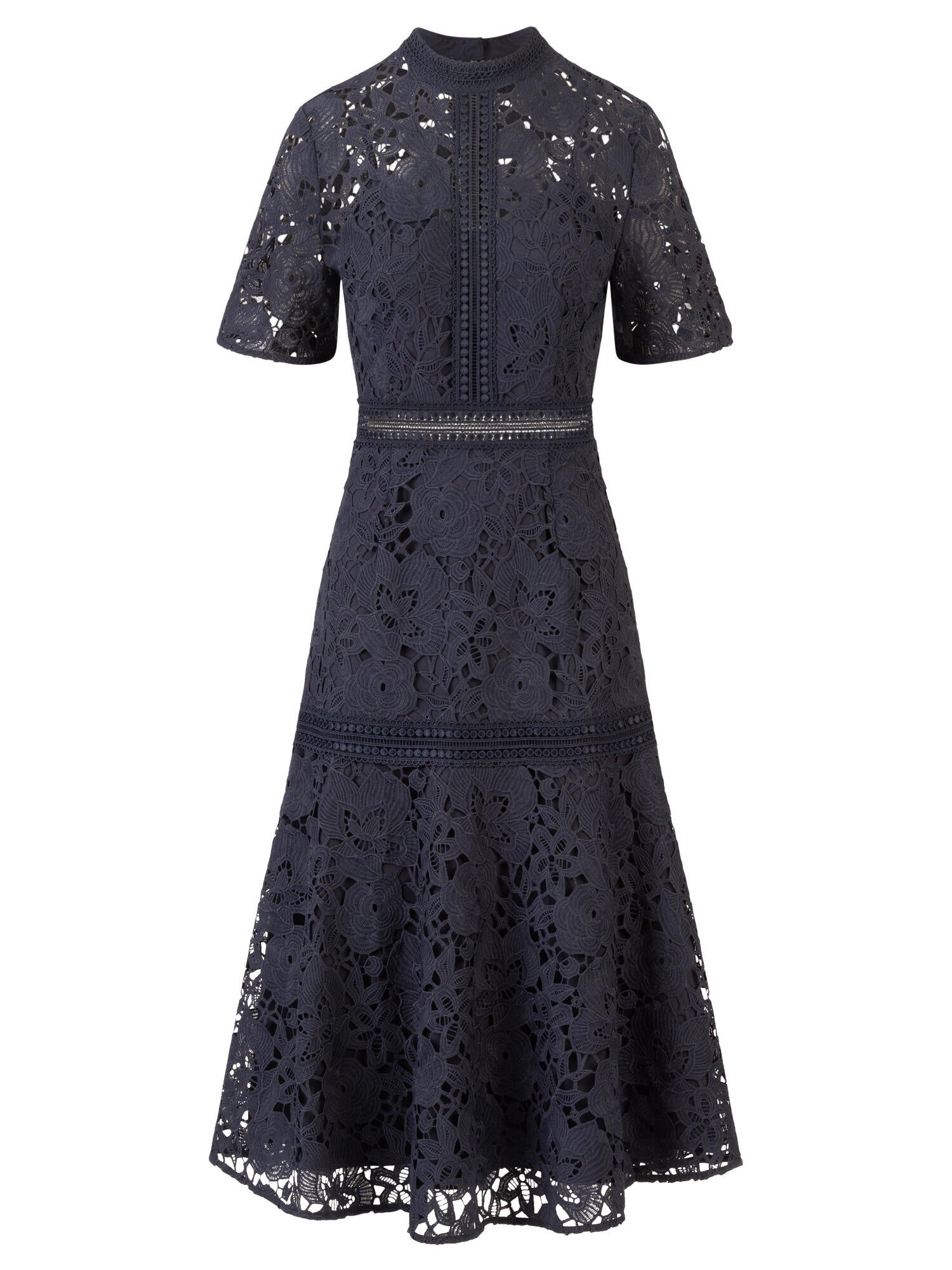 Spitzenkleid Maxi mit Kurzarm - nachtblau - Blau