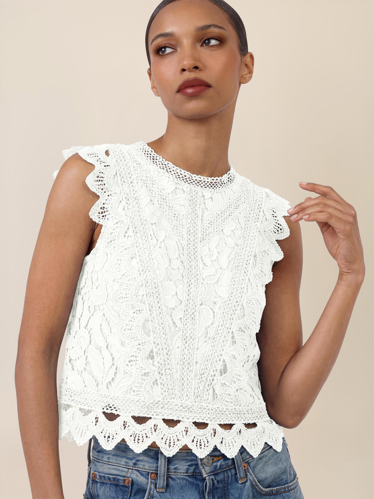 Spitzentop aus Baumwollmix - 42122 - Creme