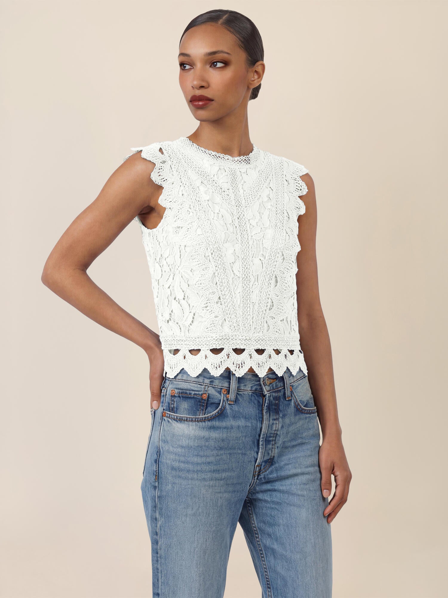 Spitzentop aus Baumwollmix - 42122 - Creme