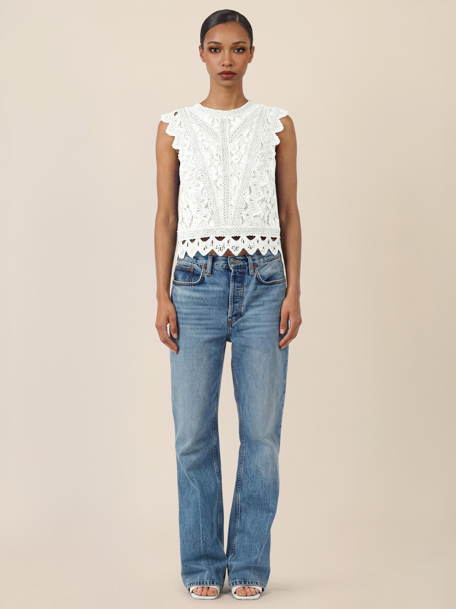 Spitzentop aus Baumwollmix - 42122 - Creme