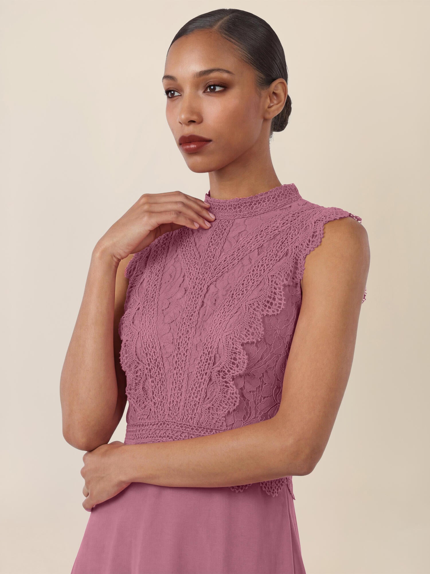 Abendkleid Maxi mit Stehkragen - 41735 - Rosa