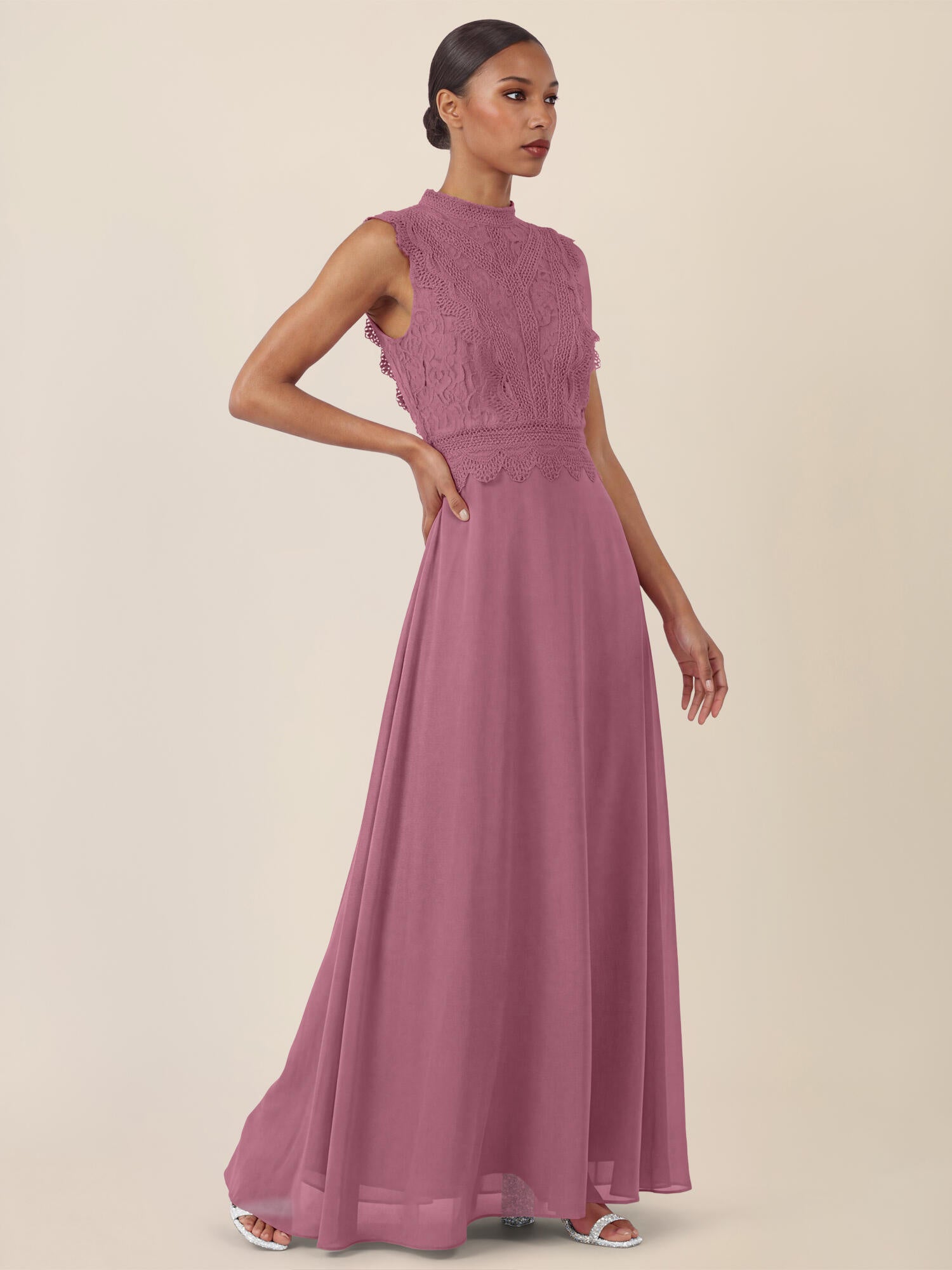 Abendkleid Maxi mit Stehkragen - 41735 - Rosa