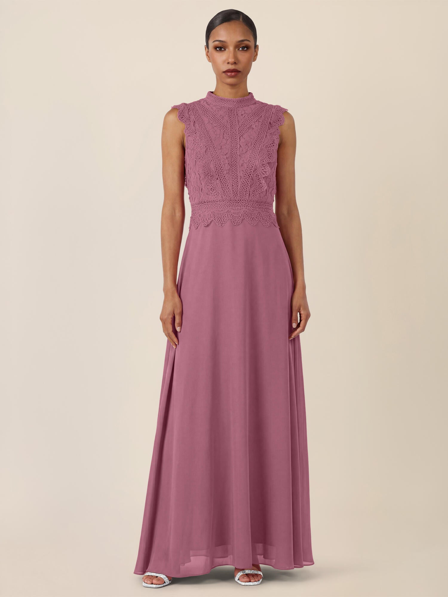 Abendkleid Maxi mit Stehkragen - 41735 - Rosa