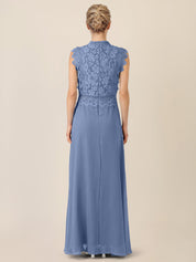 Abendkleid Maxi mit Stehkragen - 46366 - Blau