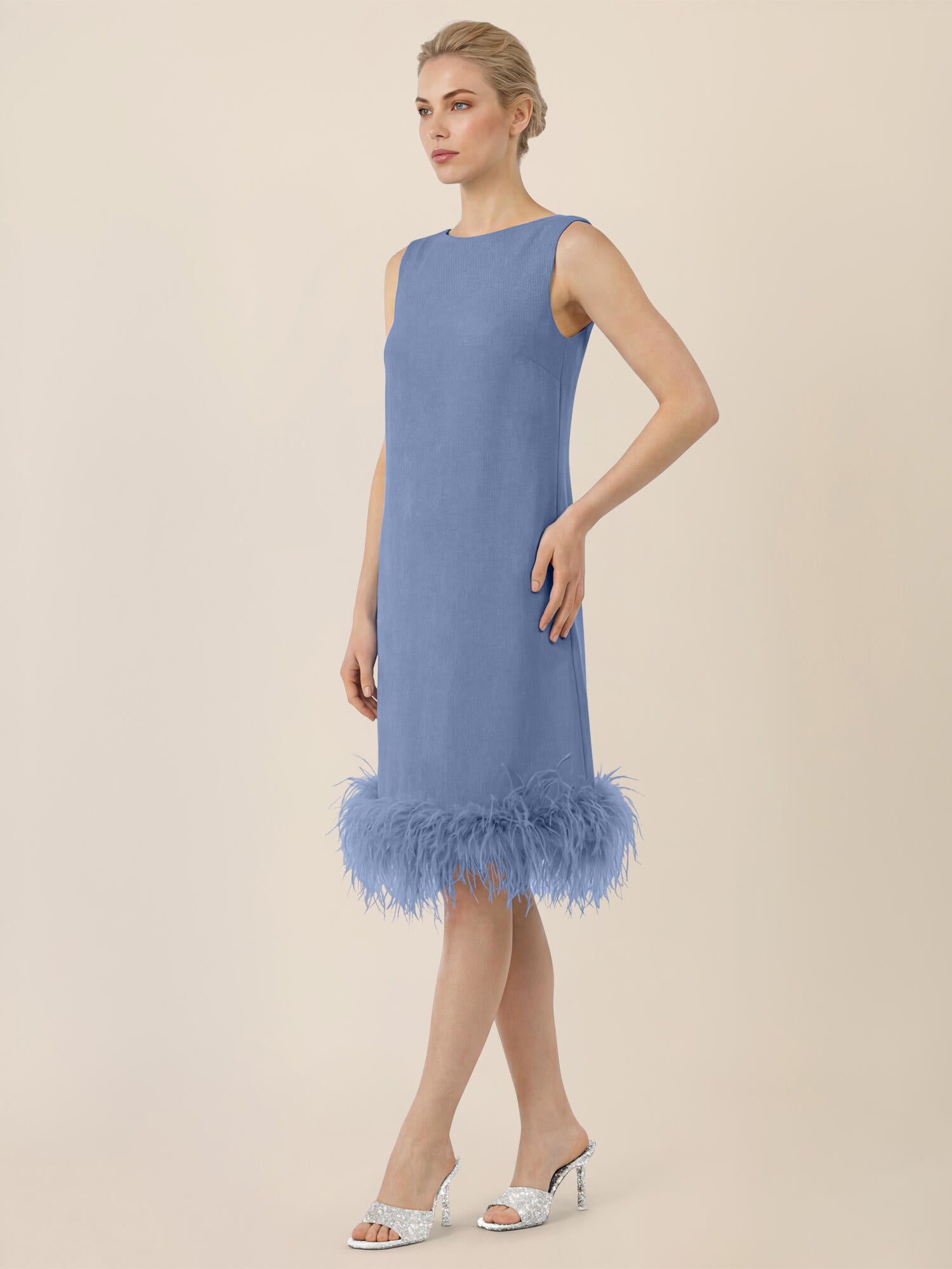 Cocktailkleid Midi mit Federn - 25941 - Blau