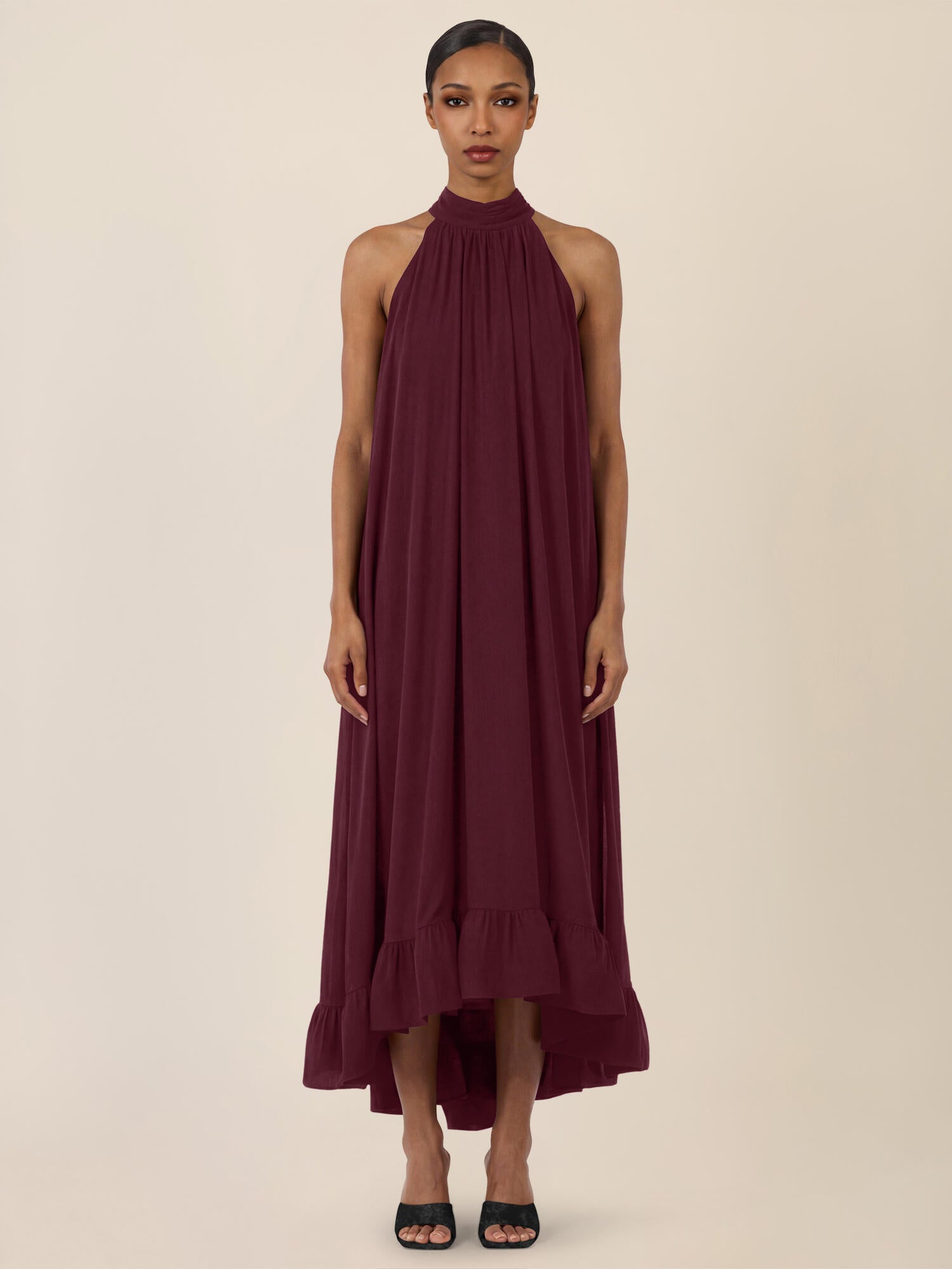 Chiffonkleid Maxi mit Stehkragen - 46134 - Rot