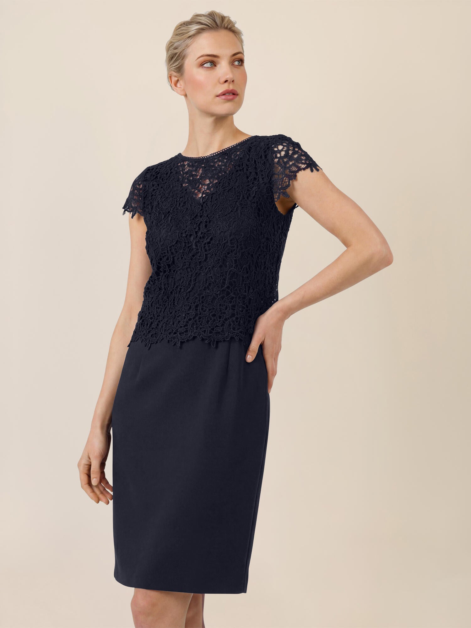Etuikleid Midi mit Spitzenjäckchen - 32083 - Blau
