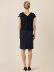 Etuikleid Midi mit Spitzenjäckchen - 32083 - Blau