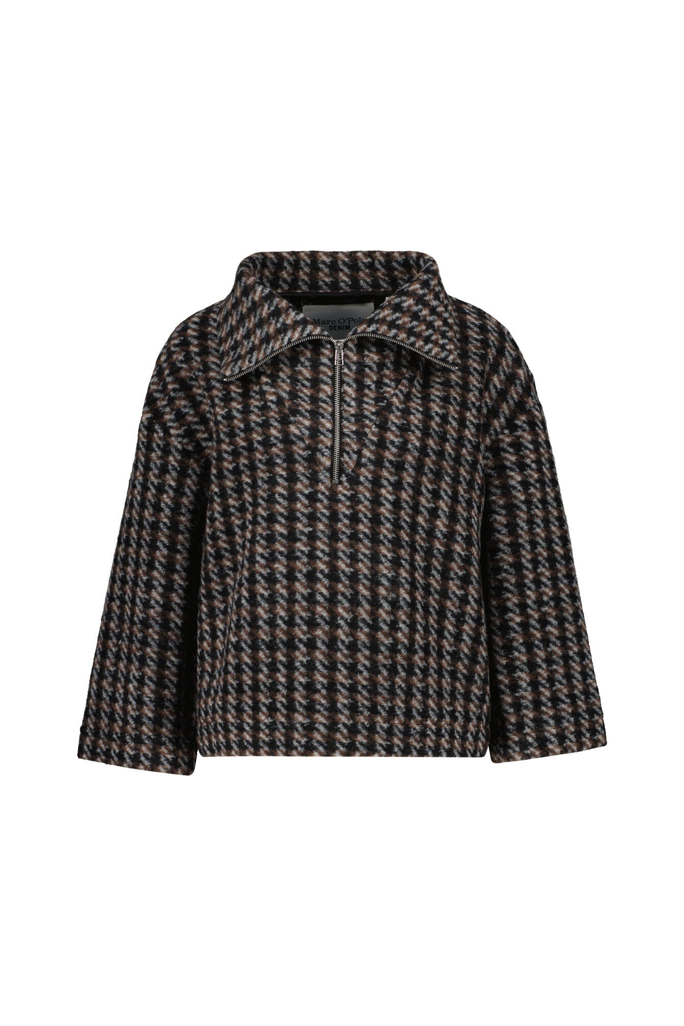 Gemusterter Strickpullover mit 1/2 Zip - 0093-Black_Multi_01 - Braun