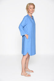 Freizeitkleid Midi aus Leinen - 647 AZUR - Blau