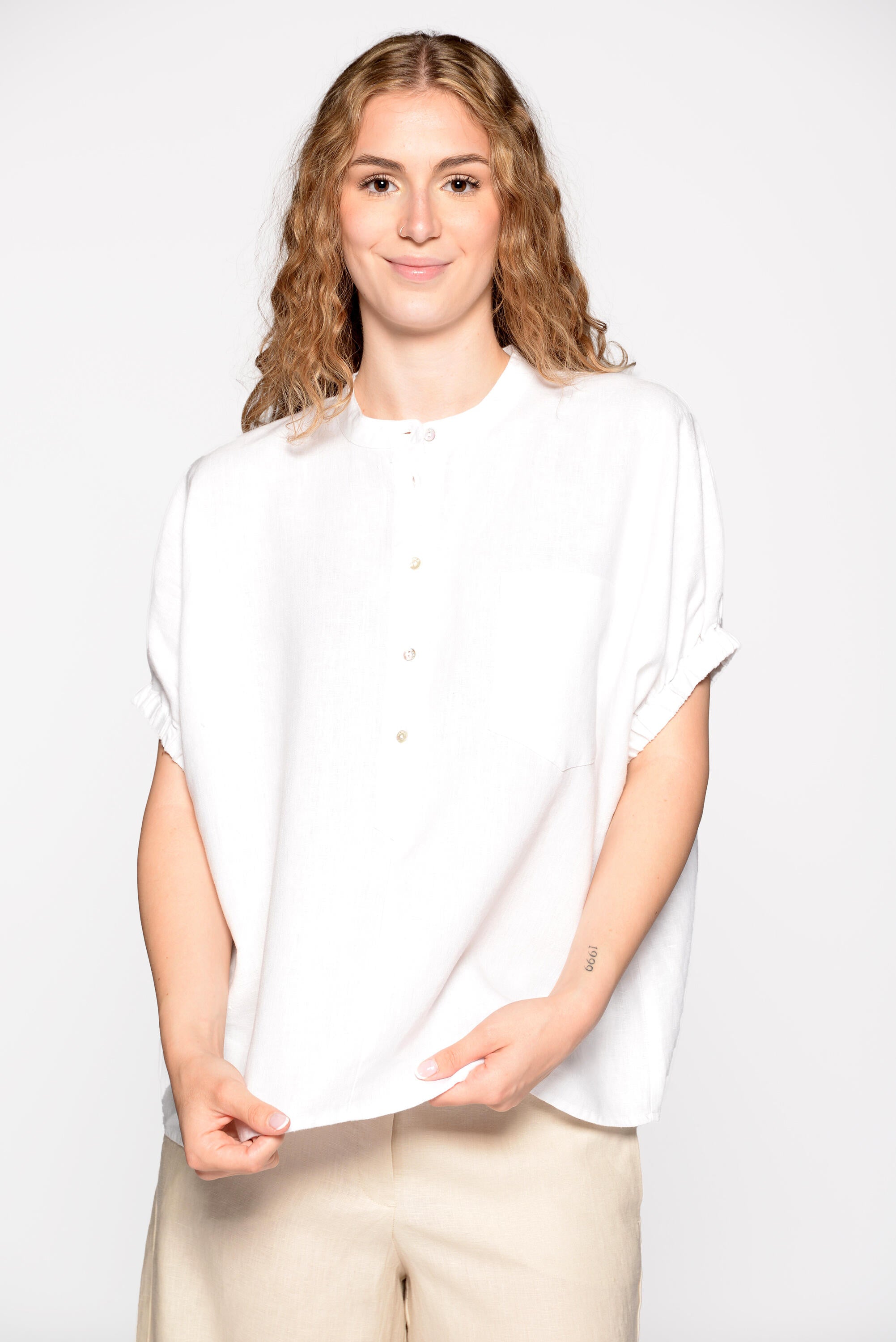 Leinenbluse kurzärmelig - 101 101 WHITE - Weiß